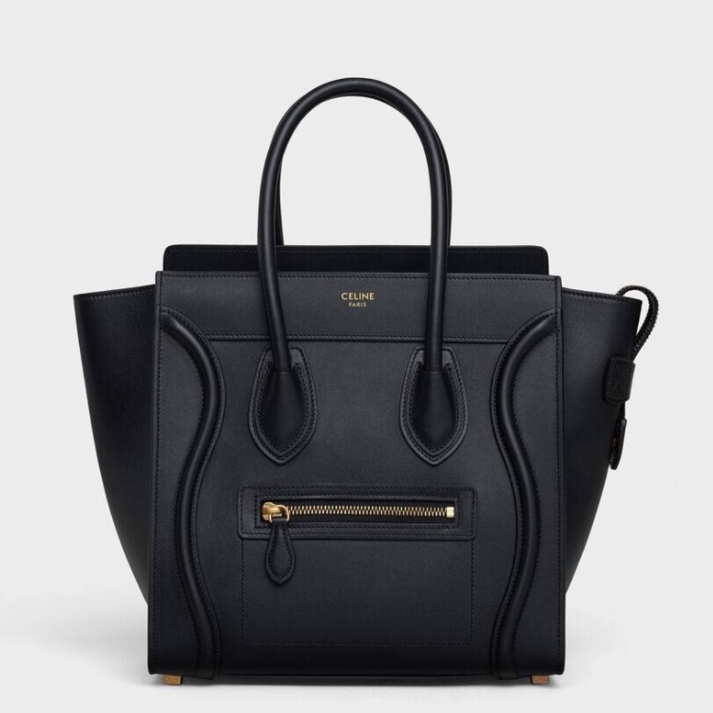 Celine Mini Luggage Tote, Black, Gold Hardware